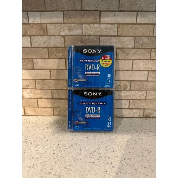 NEW SONY DVD-R 30 MIN 1.4 GB ACCUCORE DISC FOR HANDYCAM‎ CAMCORDER 6 PACK - Picture 1 of 2